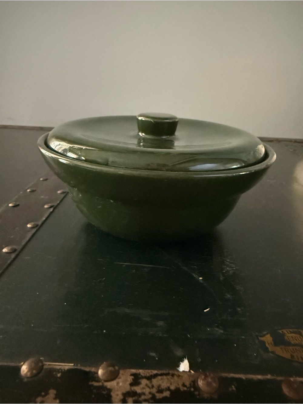 Vintage Dish With Lid Dark Forest Green
